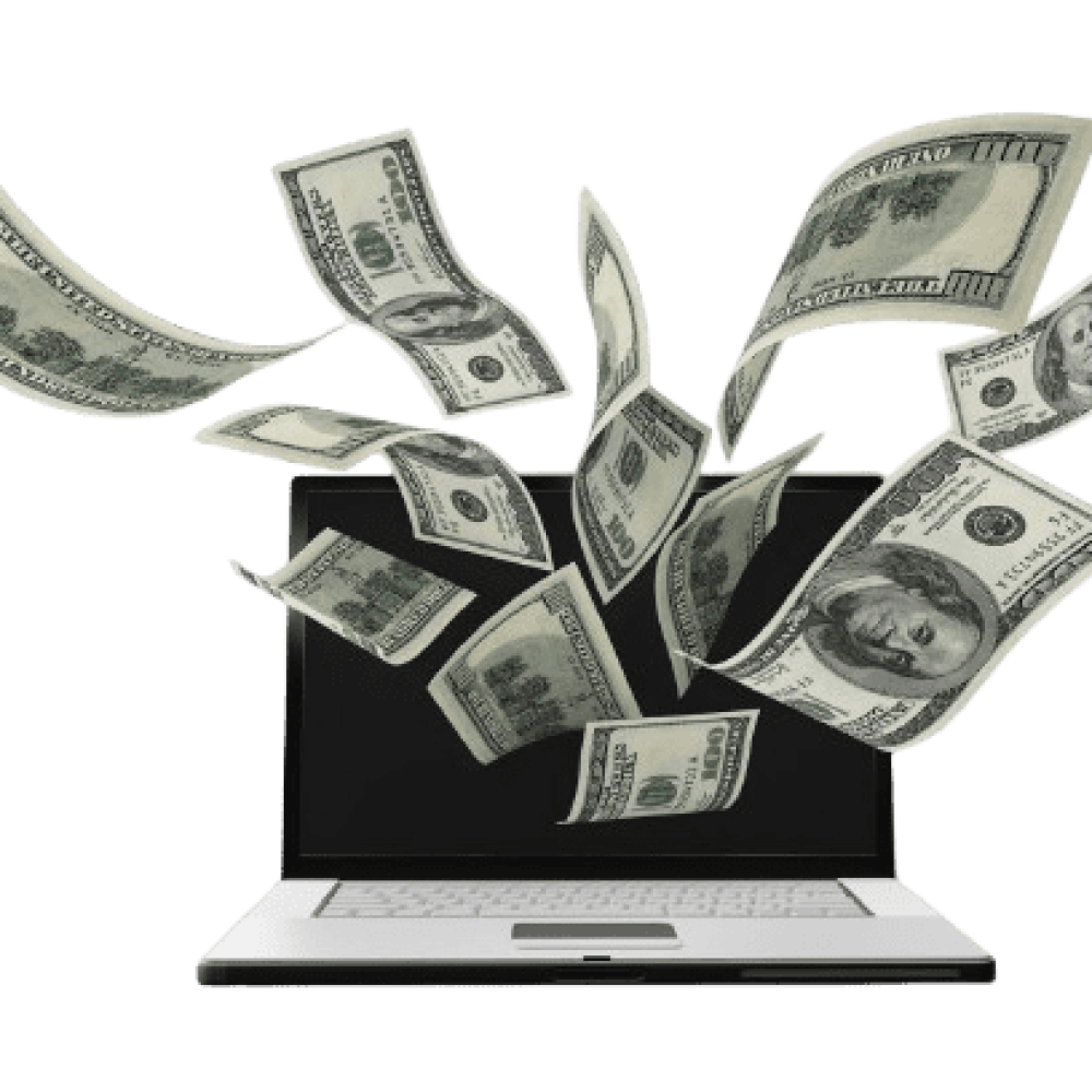 Laptop With Money exploding from it